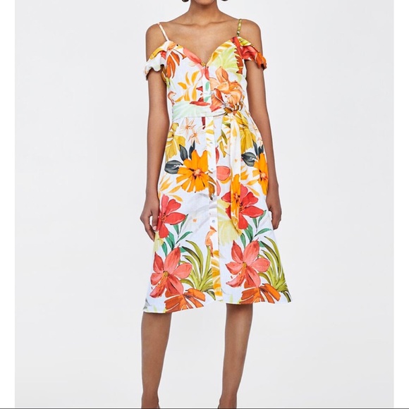 Zara Floral Print Linen Dress - Picture 1 of 8